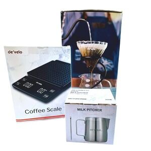 Barista Coffee Kit: Pour Over Maker, Milk Pitcher, Coffee Scale De'Velo NIB 3